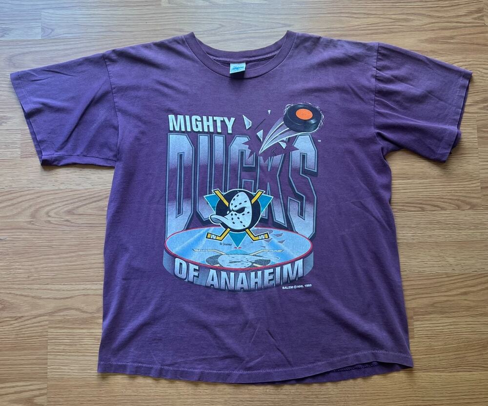 Vintage 1993 Mighty Ducks Anaheim T Shirt XL Salem Disney NHL Single Stitch USA